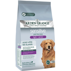 Υποαλλεργική Ξηρή Τροφή Υπερήλικου ή Υπέρβαρου Σκύλου Arden Grange Grain Free Sensitive με Λευκό Ψάρι Ωκεανού & Πατάτα