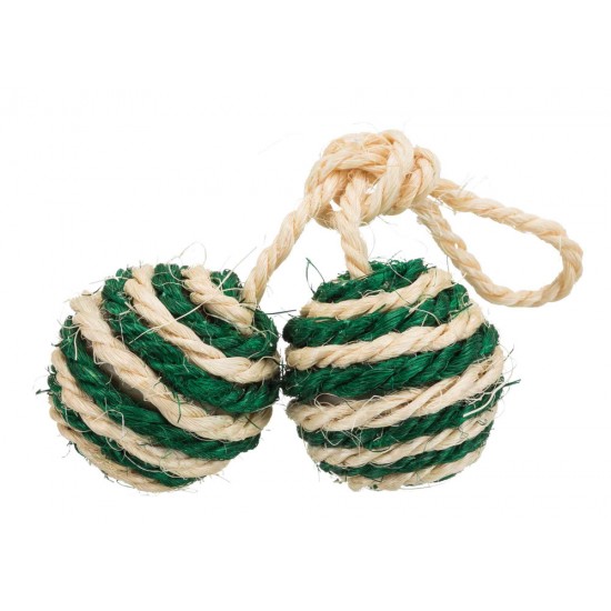 2 balls on a rope, sisal,  4.5 cm